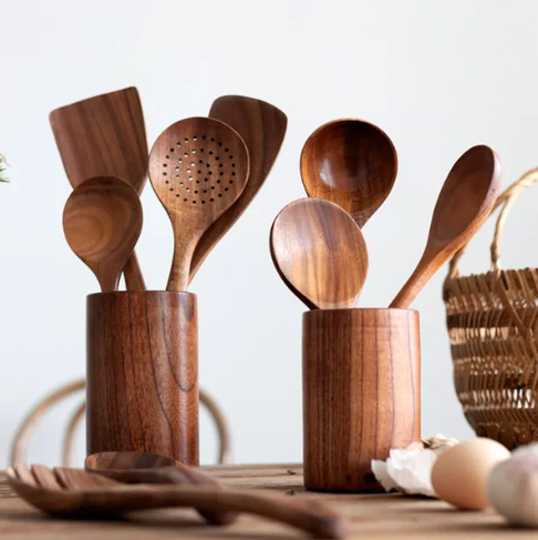 Premium wooden utensil holder