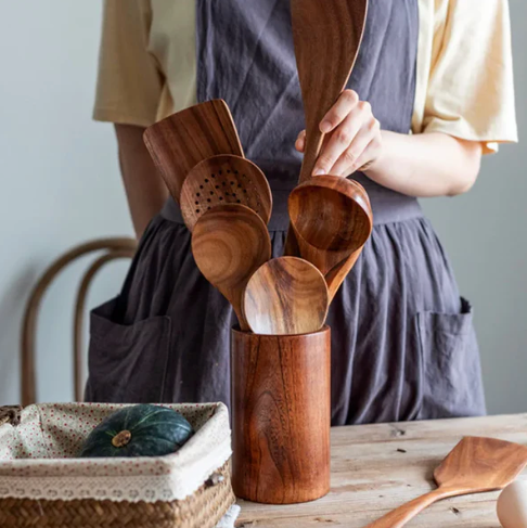 Premium wooden utensil holder